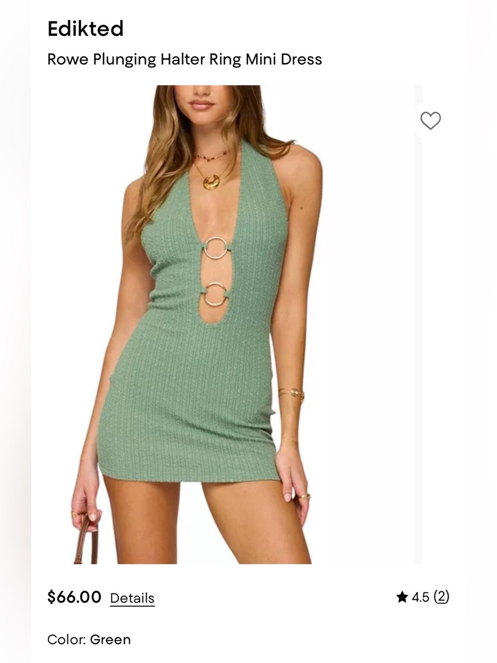 NWT Edikted Rowe Plunging Halter Olive Green Knit Mini Dress